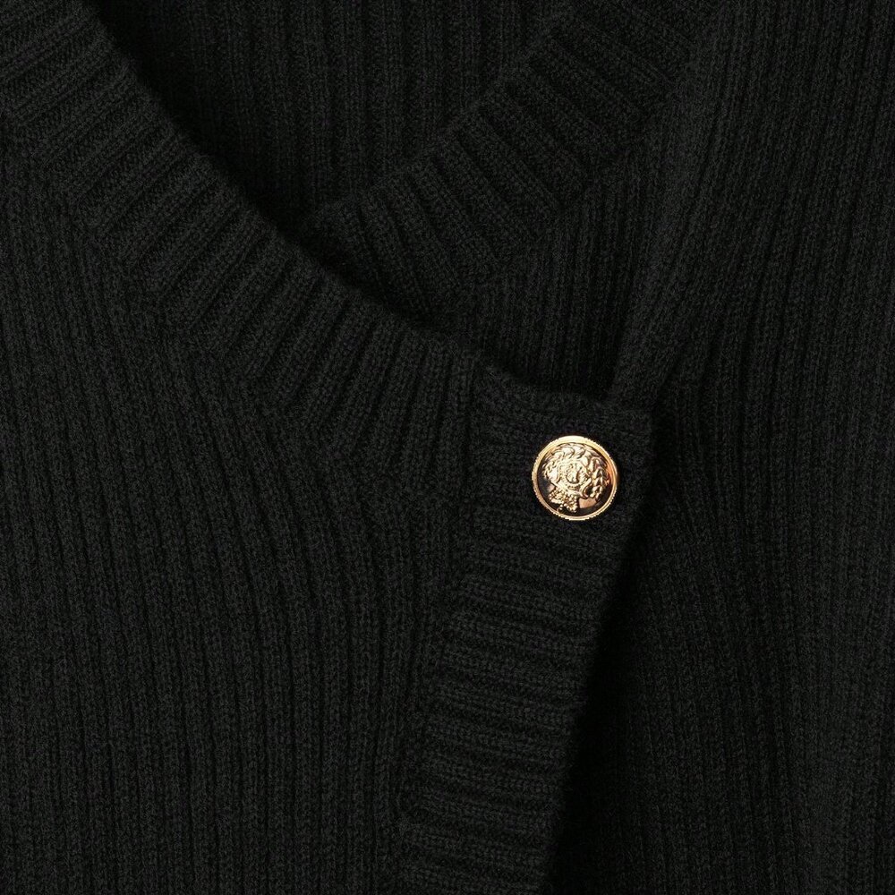 Black Casual Women's V-Neck knit sweater Cardigan - Picture 4 of 6